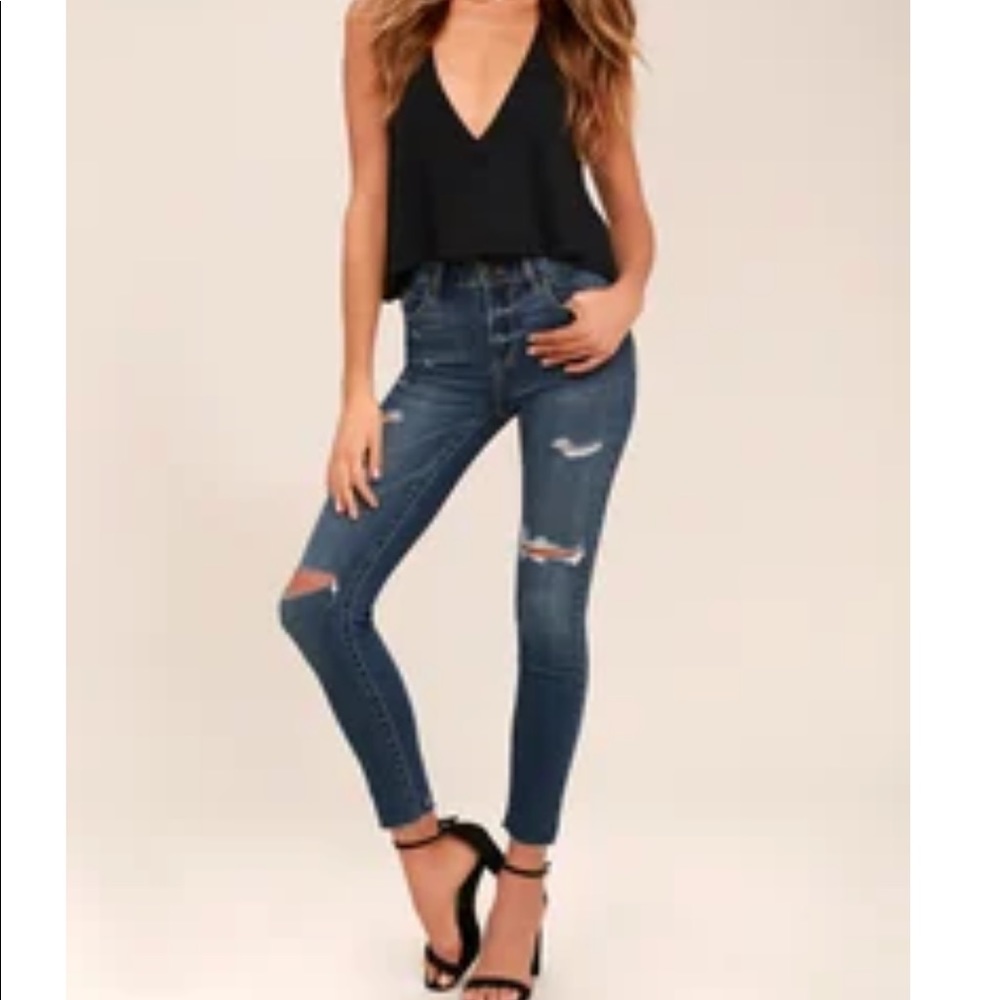 Clara Medium Wash Distressed High Waisted Jeans.
